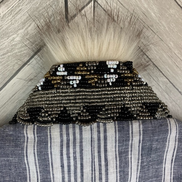 Fringe Suede faux fur & metallic bead collar vest Medium - Picture 8 of 10